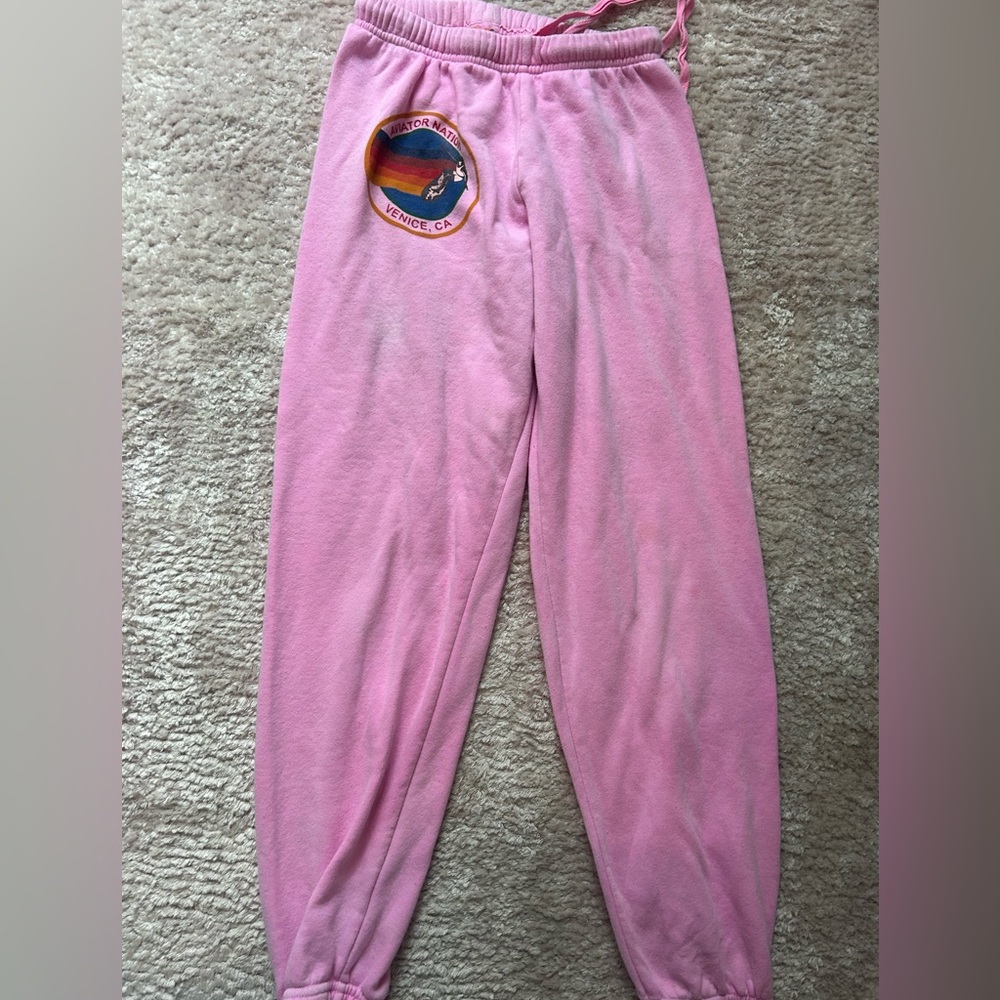 Barley worn, super cute, pink, women’s aviator nation sweatpants